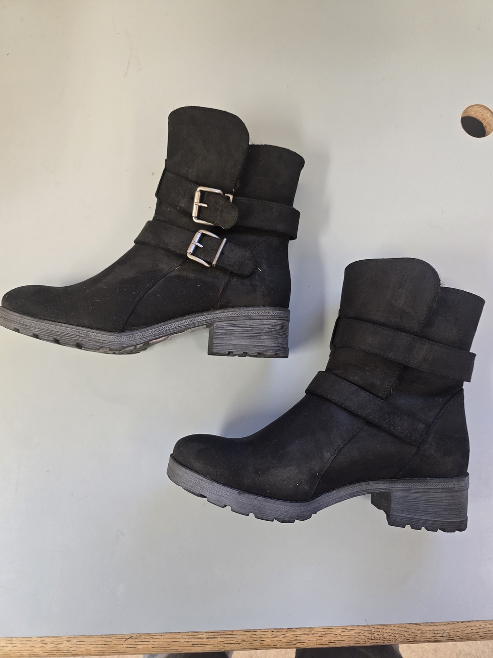 White Mountain Black Double Buckle Suede Ankle Boots